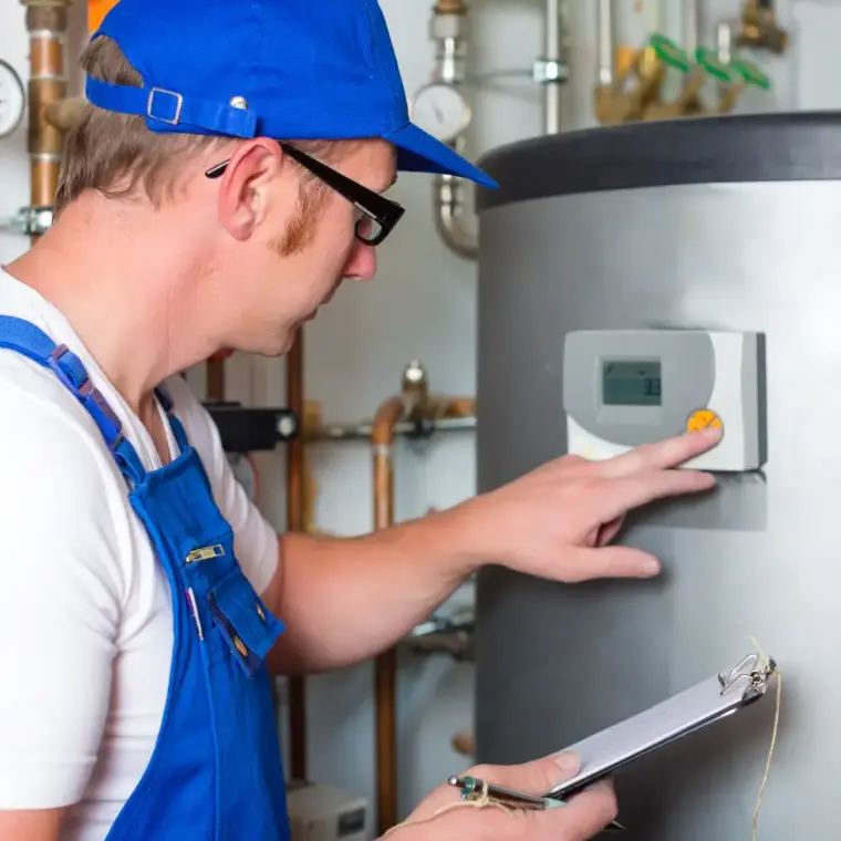 Techniker prüft eine Tankanlage im Heizungsraum