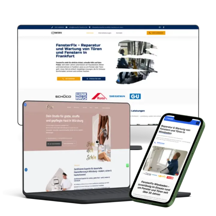 Von Misiewicz Marketing erstellte Websites auf Monitor, Laptop und Smartphone