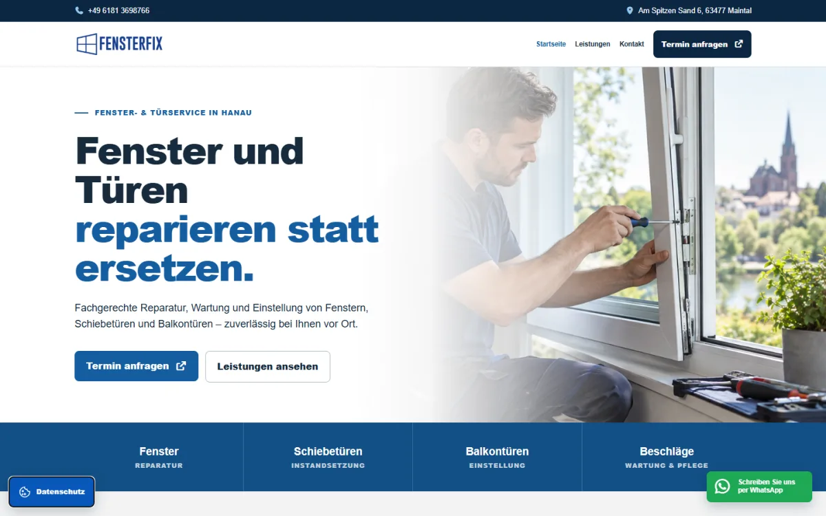 Website von FensterFix auf dem Desktop