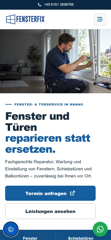 Website von FensterFix auf dem Smartphone