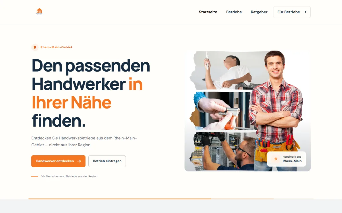 Website von Handwerker finden Rhein-Main auf dem Desktop