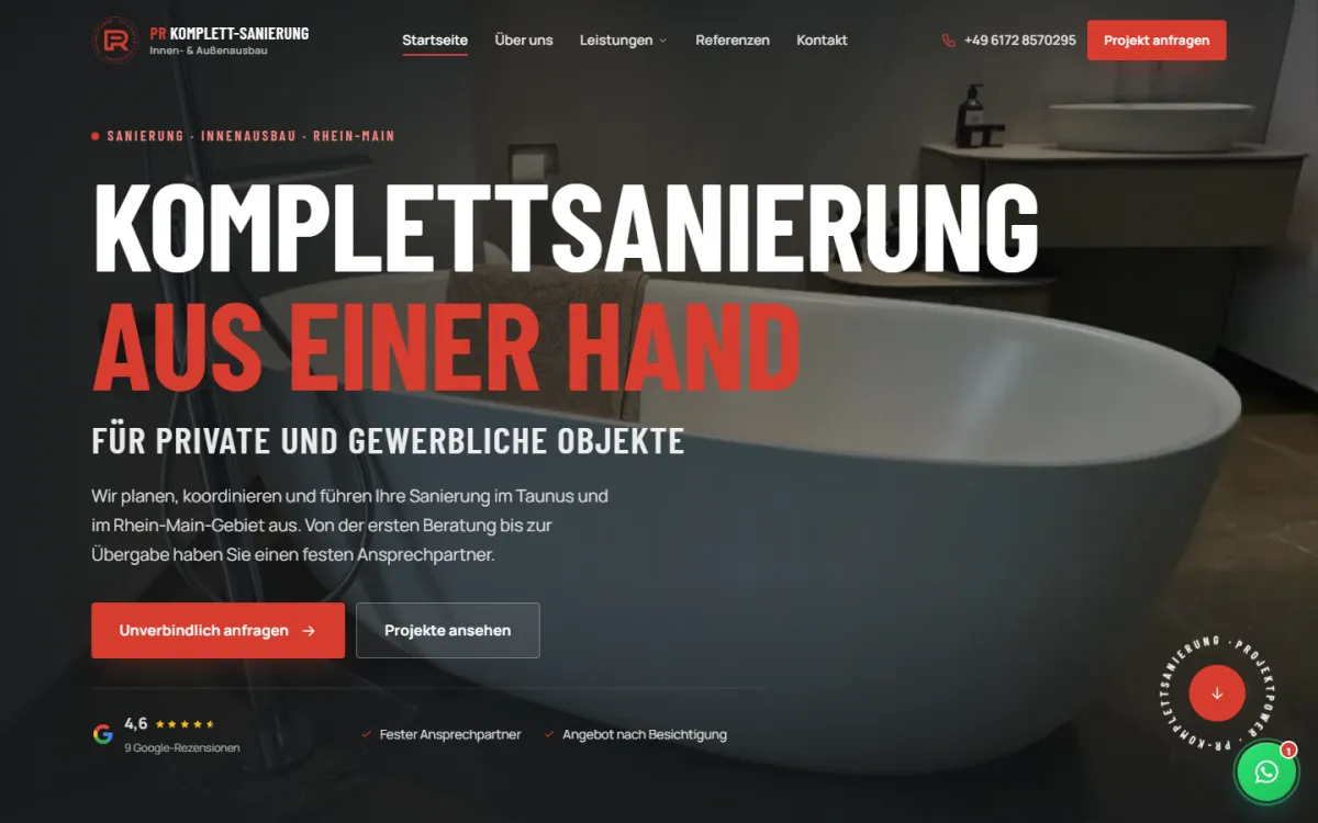 Website von PR-KomplettSanierung auf dem Desktop