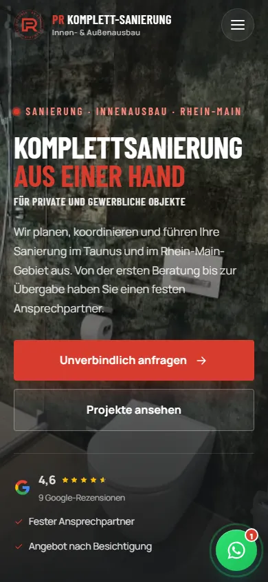 Website von PR-KomplettSanierung auf dem Smartphone
