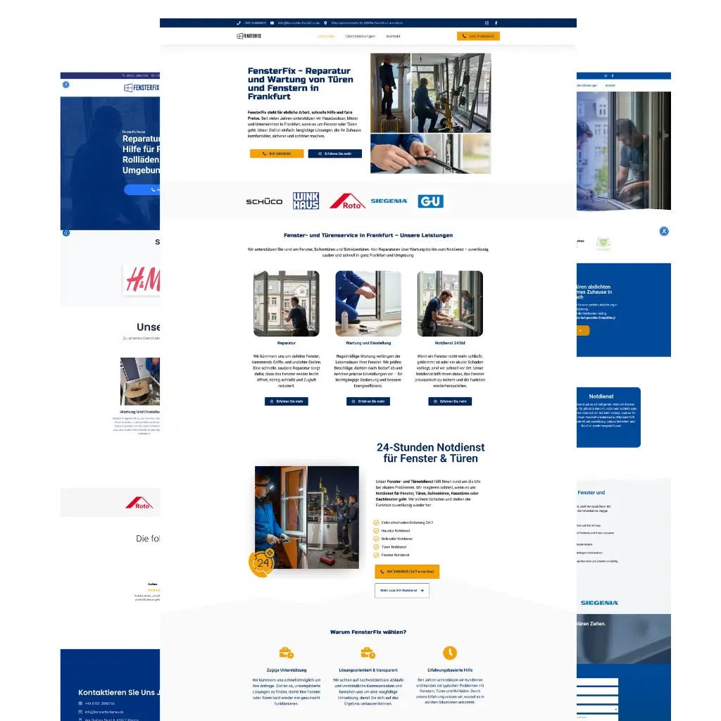 Website-Struktur und Inhalte – FensterFix Website von Grund auf aufgebaut.