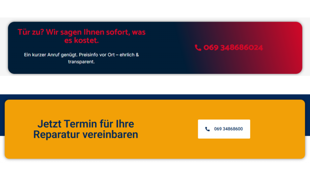 Zwei Beispiele für effektive Call-to-Action-Elemente auf lokalen Unternehmenswebsites